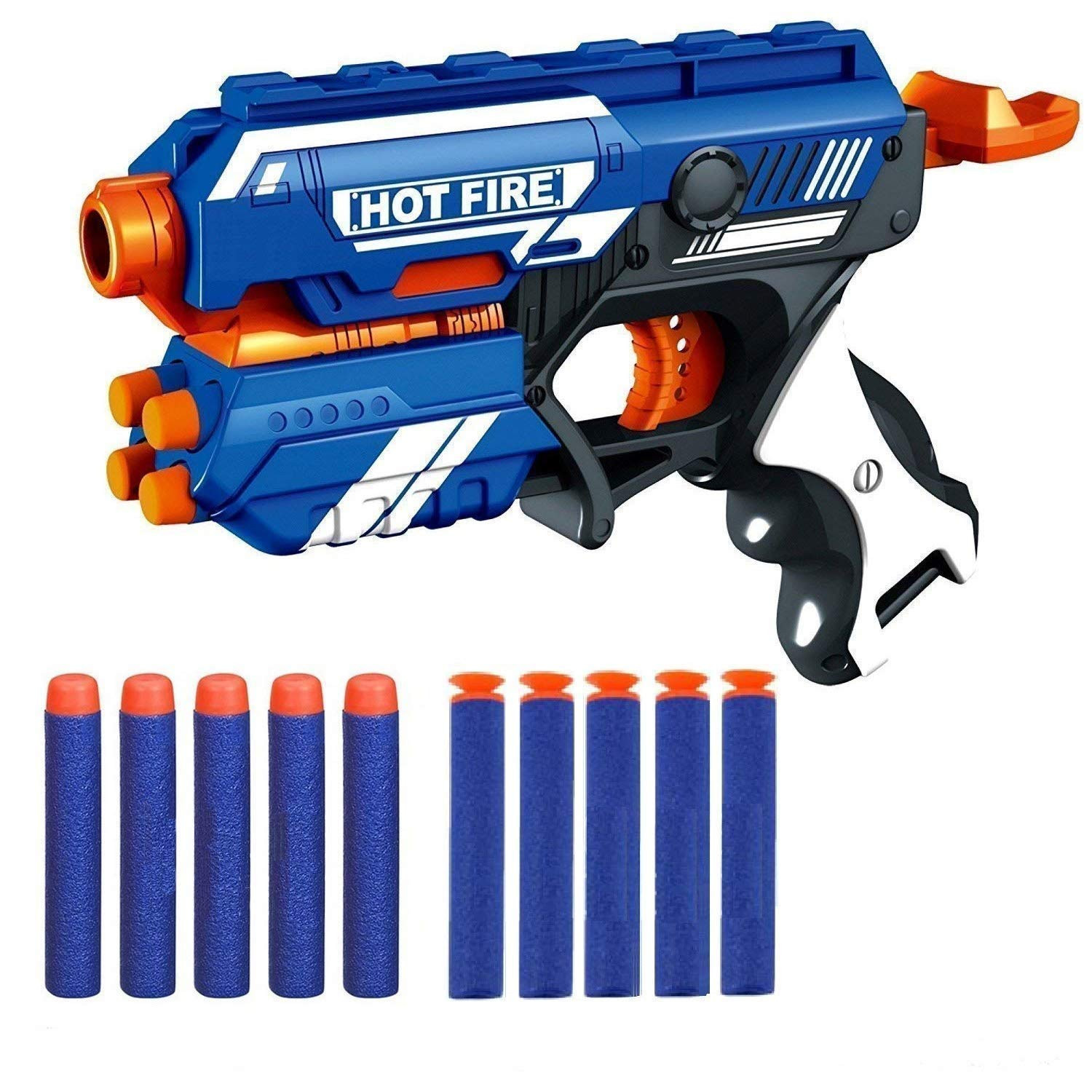 Blaze Storm Hot Fire Dart Gun Toy @ just 239 with 10 Safe Soft Foam Bullets, Fun Target Shooting Battle Fight Game for Kids Boys (Storm- Hot Fire)