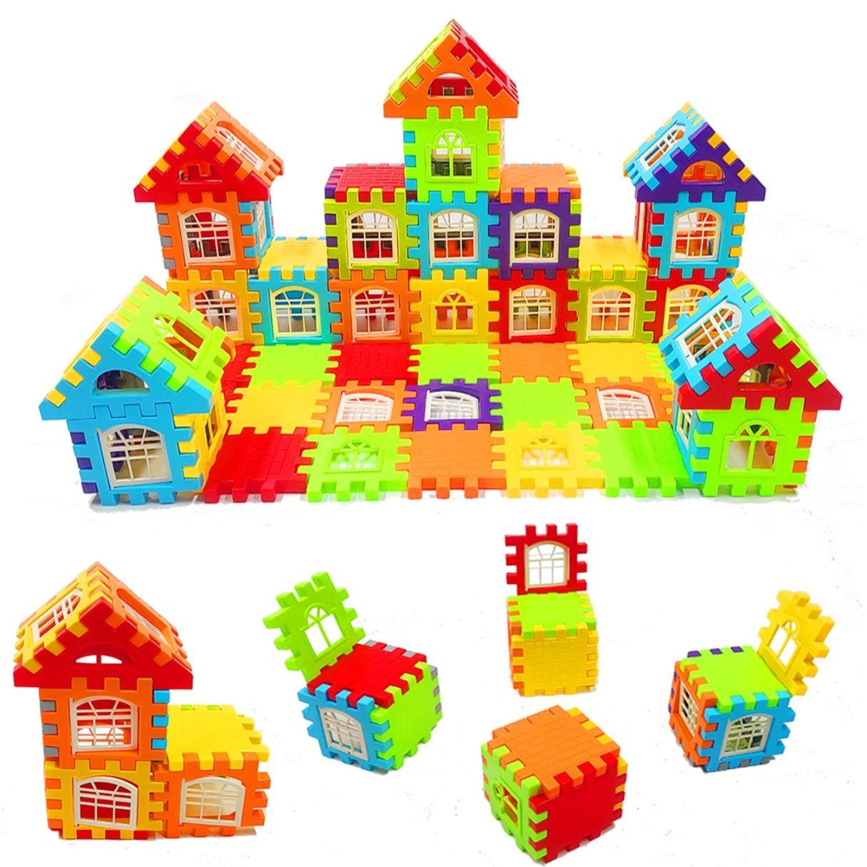 150 PCS Building Blocks @ ₹ 299 Including Attractive Windows Medium Sized Happy Home House Building Blocks with Smooth Rounded Edges, Toys for Kids, Multicolour